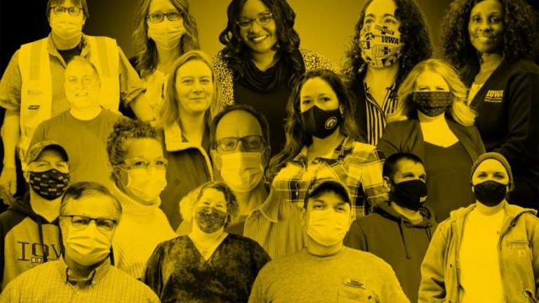 Employee portrait collage with gold overlay